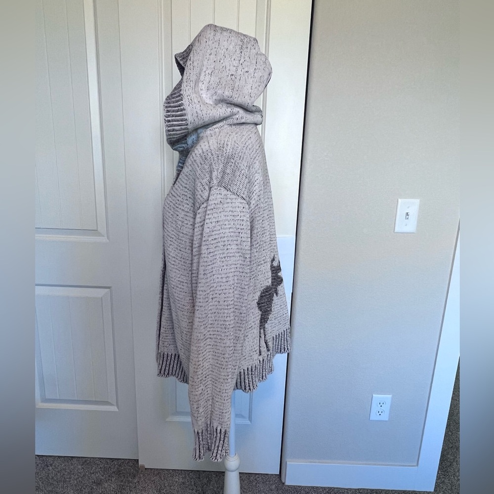 Vintage Binghamton Knitting Co Inc Hooded Cardigan Moose Made in USA Sz XL - Picture 9 of 13